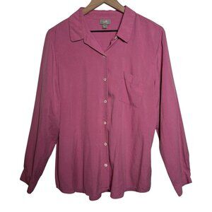 J Jill Shirt Womens Large 100% Silk Pink Lightweight Casual Button Up Sleeves